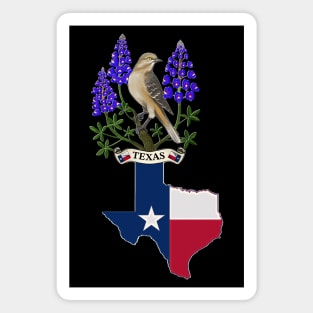 Texas state mockingbird and bluebonnet flower Magnet